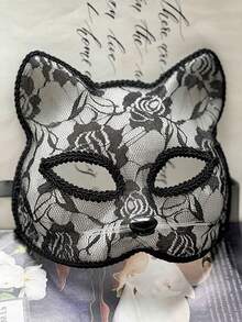 1pc Fox Mask Halloween Cosplay Cat Face Lace Mysterious Cat Eye Half Face Mask Sexy Photo Prop - View 1