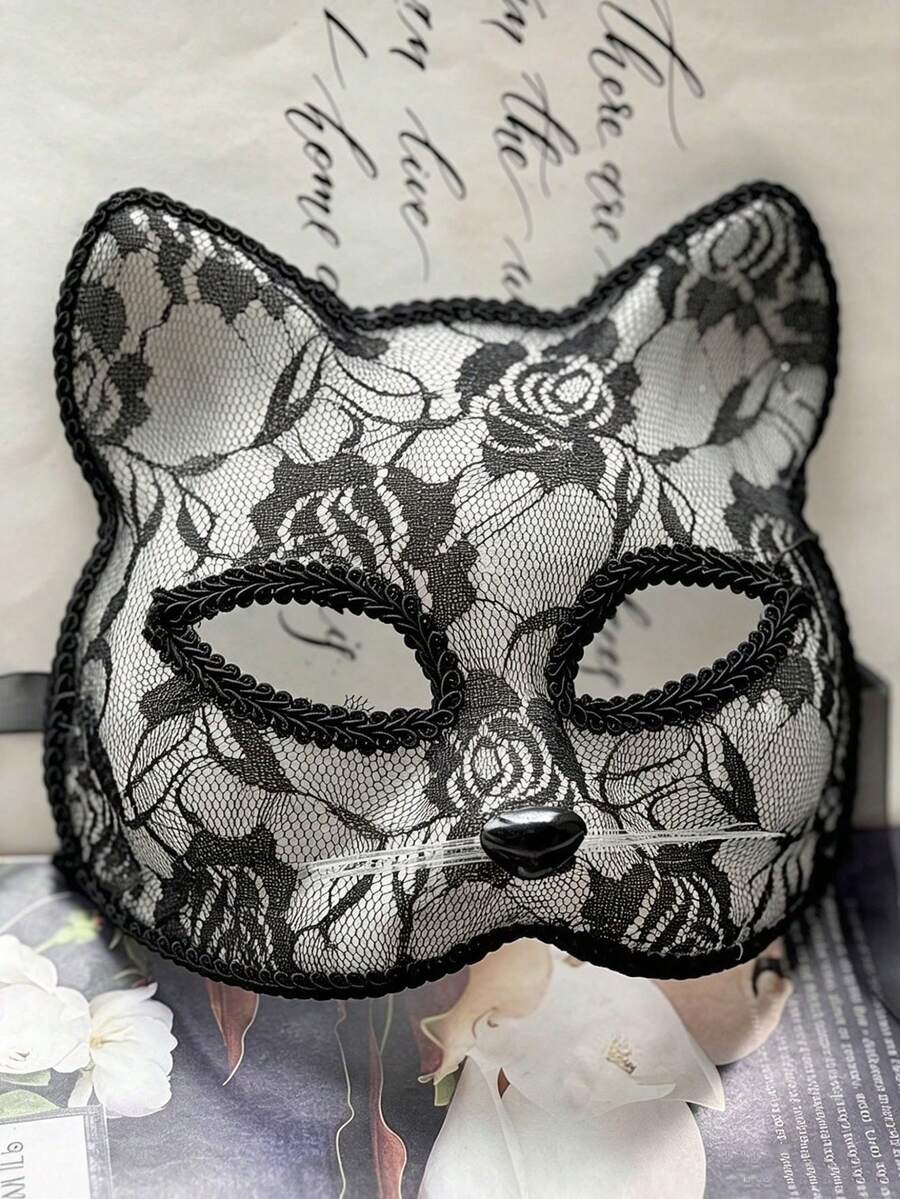 1pc Fox Mask Halloween Cosplay Cat Face Lace Mysterious Cat Eye Half Face Mask Sexy Photo Prop - View 1