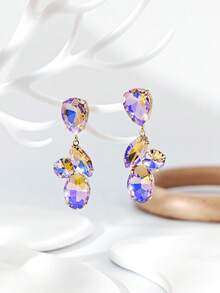 1 Pair Women's Teardrop Shaped Colorful Floral Diamond Earrings Suitable For Going Out (Card For Reference Only, Random Card) - Multicolor - View 4