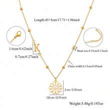 1pc Simple Vintage Initial Daisy Pendant Golden Stainless Steel Bead Chain Necklaces For Women - Yellow Gold - View 2