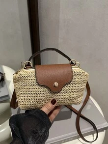 1件迷你時尚手提包 小方包，百搭女款單肩斜挎包，純色迷你錢包，可收納手機、硬幣、口紅，適合日常使用與通勤 - 卡其色 - 查看 2