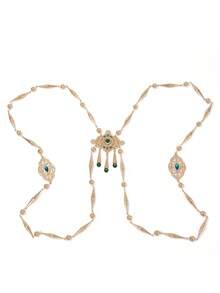 1pc Gold Color Rhinestone Inlaid Shoulder Chain, Moroccan Women Festival Body Chain Jewelry, Bridal Shoulder Chain, Handmade Beaded Back Decor, Suitable For Wedding Party Holiday Accessories - Body Chain - View 7