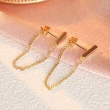 Gentle Atmosphere, Straight Link Earrings, Women's Date Style, Minimalist Luxury Accessory - Gold - View 4