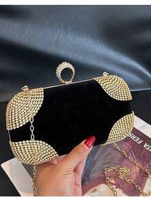 2026 New Generation Fashion Bag | New Bridal Bag Featuring Solid Color Vintage Cheongsam Evening Bag 2 Fashion New Banquet Bag High-End Feel Matching Evening Dress Cheongsam Bag Clutch Chain Bag Versatile Crossbody Bag - Black - View 3