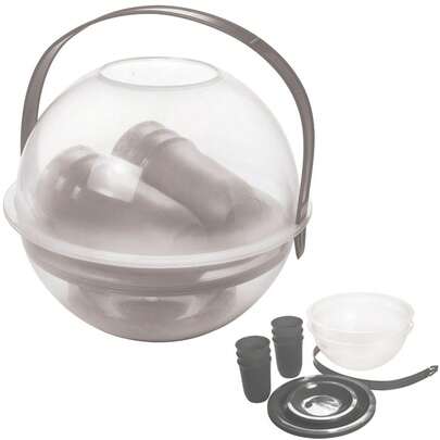 Cesta para Piquenique - Esfera com Alça composta por 2 Tigelas Grandes Transparentes, 6 Pratos de Refeição, 6 Pratos de Sobremesa e 6 Copos 520ml - Compacto e Perfeito para Transportar