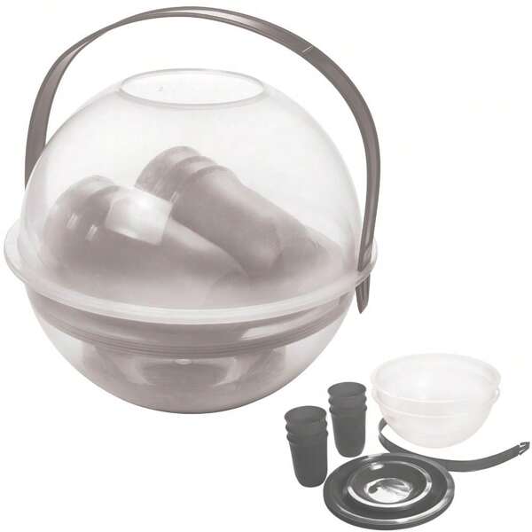 Cesta para Piquenique - Esfera com Alça composta por 2 Tigelas Grandes Transparentes, 6 Pratos de Refeição, 6 Pratos de Sobremesa e 6 Copos 520ml - Compacto e Perfeito para Transportar