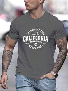 Men'S  Pattern CALIFORNIA Print Regular Fit T-Shirt - 黑色 - 查看 7
