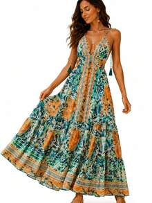 Long Dress Costs Nude - Dark Green - View 3