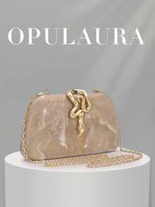 OpulAura 1件水波紋壓克力精緻小手提包，飾有亮片鍊條與蛇頭鎖扣，時尚手拿包，適合晚裝，完美適用於正式派對、婚禮、雞尾酒會等場合，送給女性的絕佳禮物 - 杏色 - 查看 2