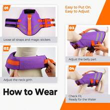 Dog Life Jacket, High Buoyancy Dog Swimming Vest, Suitable For Swimming, Boating; Tear-Resistant Reflective Pet Swim Vest, Fits Small, Medium, Large Dogs, Pool Floating Style, Adjustable Dog Swimming Safety Vest - Purple - View 7