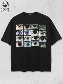Tiny Spark Herren Lässig Augenmuster Kurzarm T-Shirt Sommer - Schwarz 3 - Übersicht 1