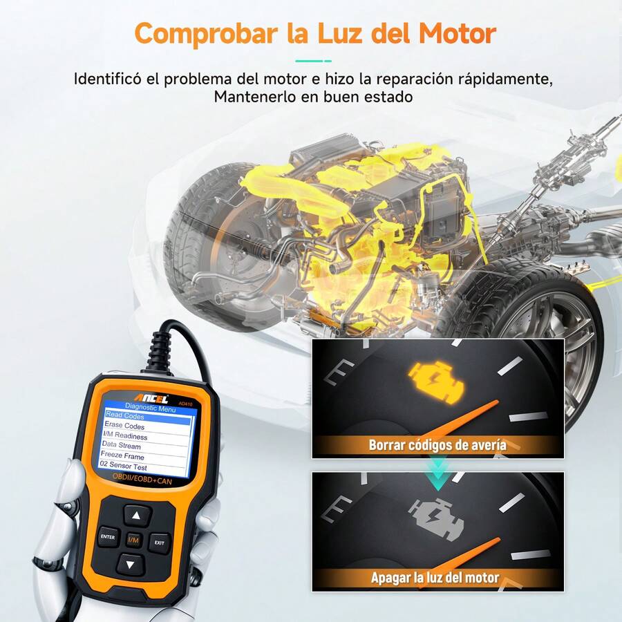 ANCEL AD410 Escáner OBD2 Automotriz, Lector de Códigos Check Engine, Borra Códigos de Error, Herramienta de Diagnóstico Multilingüe, Regalo Práctico para Conductores y Nuevo Propietario - AD410 - Ver 1
