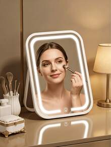 LED Makeup Mirror, Rechargeable With Stand Desktop Mirror, LED Smart Dimmable Portable, Rechargeable Foldable Tabletop Professional Makeup Mirror, Suitable For Dorm Use, Adjustable Brightness, Portable Design Suitable For Handbag And Vanity Use, High Definition Clear Reflection, Precise Makeup, Suitable For Women, Girls, Students And Makeup Enthusiasts Birthday Gift, Mother's Day Gift, Christmas Gift And Holiday Gift (Pink White) - Multicolor - View 3
