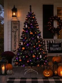 1pc Black Halloween Decorative Tree, Tree Body Only Without Hanging Lights, Black Christmas Tree, Black Holiday Tree, Artificial Pine Needle Tree, Faux Black Pine Tree, Black Pine Branch Tree, Black Tree-Shaped Ornament, Standing Floor Tree, Tree With Stand - Black Tree - View 2