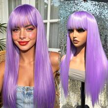 Red Long Straight Synthetic Wig With Bangs, Women's Cosplay Wig, Heat Resistant, Suitable For Halloween And Cosplay Parties - Multicolor - View 4