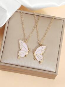 2 piezas/Set Collar de Mariposa de Doble Tono con Efecto de Goteo de Aceite, Cadena Creativa INS para Clavícula, Lindo & Versátil - Multicolor - Ver 1