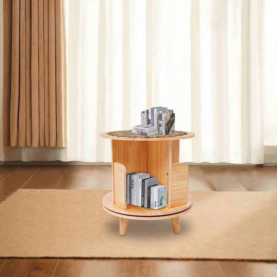 YIYIBYUS Rotating Pine Wood Bookshelf, Single-Tier, 360° Rotatable, Freestanding, Storage Shelf For Children And Adults, Multifunctional Bookshelf Organizer