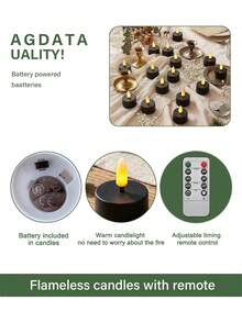 6/12/24pcs Flameless Candle Lights, With Timer Remote Control, Battery Operated, Odorless Flameless Mini Wishing Candles, Suitable For Halloween, Christmas, Valentine's Day, Gifts, Birthday, Proposal, Wedding, Party - Black - Warm Glow - View 9