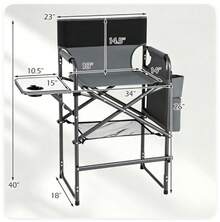 26" Tall Director Chair, 350LBS Heavy-Duty Folding Makeup Artist Chair With Side Table & Storage Pockets, 600D Oxford Portable Chair For Events - Grey - View 2
