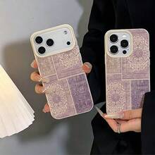 1件 TPU材質復古紫色調拼接波斯古典花卉圖案手機殼，適用於 iPhone 17 Pro Max/17/16 Pro Max/15/13/12/11/S20 FE/A15/S24/A55/Note 11/Note 12/Note 13 Pro，全包防摔軟殼手機保護套 - 白色 - 查看 5