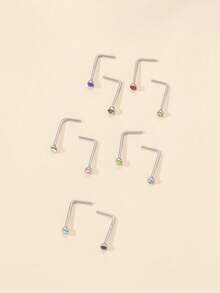 40pcs Random Color Rhinestone Basic Minimalist Women's Stainless Steel Nose Studs - White L + White S + Colored L + Colored S - View 4