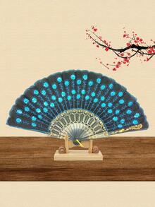1Pc D EXCEED Lace Spanish Fan, Handheld Chinese Folding Hand Fan For Women Spanish Flamenco Gift With Embroidered Sequin Photo Prop Prom Wedding Decor - A - View 23