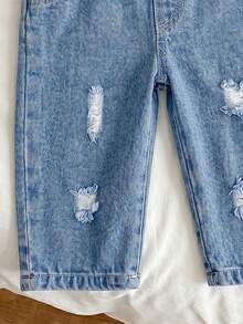 Toddler Unisex Denim Overalls, Soft Cotton Blue Vintage Distressed Denim Fabric, Adjustable Shoulder Straps Retro Style, Suitable For Summer, 80s, Career Day, Back To School, Halloween, Halloween Costume, Halloween Denim - Medium Wash - View 7