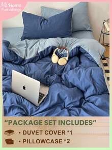 Set di biancheria da letto blu da 3 pezzi, 1 copripiumino e 2 federe, tessuti per la casa comodi e morbidi, morbidi e delicati sulla pelle, disponibili in più colori, biancheria da letto per dormitori di ragazzi e ragazze, decorazione per la casa semplice e alla moda, biancheria da letto morbida e comoda per la camera da letto, set alla moda, lavabile in lavatrice senza imbottitura - Blu - Visualizzare 1