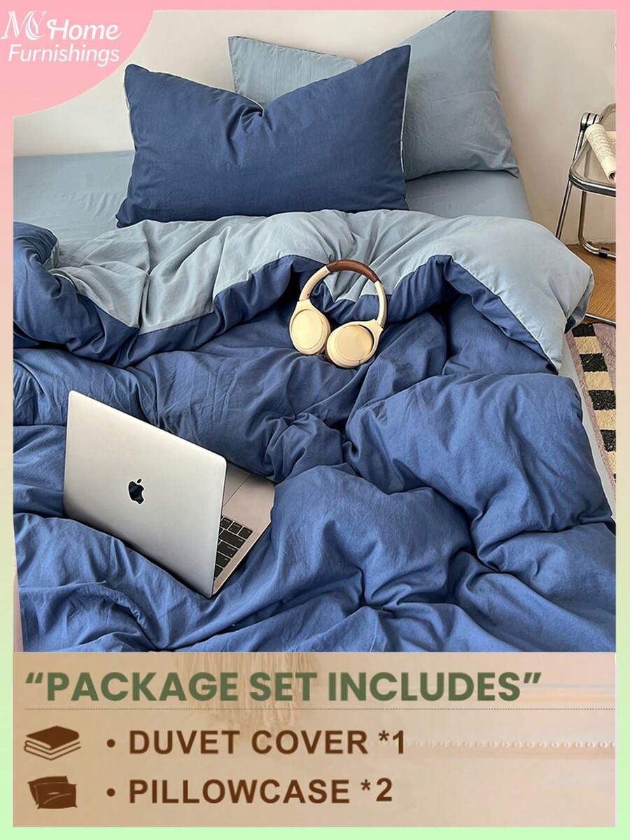 Set di biancheria da letto blu da 3 pezzi, 1 copripiumino e 2 federe, tessuti per la casa comodi e morbidi, morbidi e delicati sulla pelle, disponibili in più colori, biancheria da letto per dormitori di ragazzi e ragazze, decorazione per la casa semplice e alla moda, biancheria da letto morbida e comoda per la camera da letto, set alla moda, lavabile in lavatrice senza imbottitura - Blu - Visualizzare 1