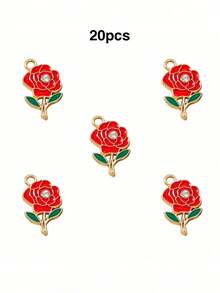 10/20/100PCS Rhinestone Rose Flower Pendant DIY Alloy Jewelry Accessories Earrings Necklace Charm Pendant Box Packaging Hanging Decoration - Rose - View 10