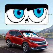 1pc Summer Cartoon Creative Funny Blue Big Eye Car Sunshade, Front Windshield Sun Protection Heat Insulation Board, Black Rubber Material, Light Blocking UV Protection, Cooling, Protect Car Interior, Fun Quirky Personalized Car Sunshade, Suitable For Family Sedan SUV Universal Car Interior Decoration - A - View 8