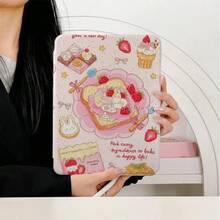 1件可愛可頌粉色條紋印花平板保護殼，附筆槽，多角度磁吸支架蓋，支援自動休眠/喚醒功能，相容 iPad PRO/AIR、、小米 Pad 5/6/7、OPPO Pad、華為 MatePad、vivo Pad、榮耀 Pad、聯想小新 Pad - 彩色 - 查看 2