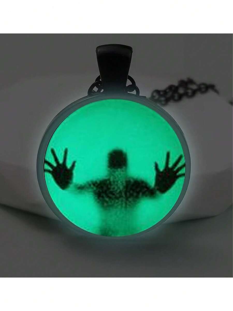 Glowing Horror Ghost Silhouette Pendant, Glass Dome Ornament With Eerie "Trapped Person" Handprint Pattern, Gothic Style Fun Halloween Gift For Men And Women, Halloween Cosplay Gothic Thriller Decoration - Multiple Styles - View 1