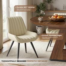 Nalupatio 47.24"-63" Extendable Round To Oval Dining Table Set For 4, Expandable Kitchen Table With 4 Upholstered Chairs, Hidden Storage Shelf, Space Saving Dining Room Furniture, Walnut Table & Beige Chairs - Walnut Table & Beige Chairs - View 9
