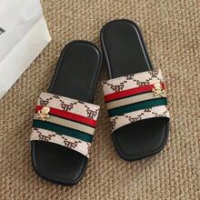 Women's Lightweight Slides, Beach Sandals, Portable Travel Slippers, Indoor House Slippers For Summer - Khaki Black - View 1