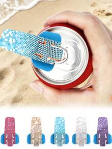 Vigour Summer Diamond Decor Manual Easy-Open Can Opener, With Keychain, Bottle Cap Opener, Beverage Can Opener, Comfortable Durable Plastic Kitchen Tool, Easy To Open, Portable, Suitable For Soda, Beer And Beverage Can Tops, Leak-Proof Cap Removal, Valentine's Day Gift - Multicolor - View 14