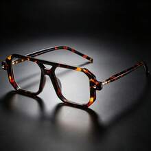 1 Pair Women's Ins Style Matte Gray Lensless Empty Frame Glasses, Double Bridge Octagonal Large Frame Face-Slimming Influencer Photo Decorative Glasses - A - View 7