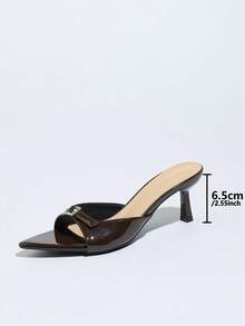 Women's Burgundy Mirror Metal Buckle Decor High Heel Slide Sandals, Pointed Toe Kitten Heel Mule Shoes, Versatile Commute And Casual Wear For Spring And Summer - Coffee Brown - View 5