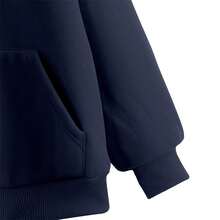 Relaxed Kangaroo Hoodie With Soft Warm Hood - Navy Blue - View 5
