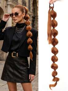 Brown Bubble Ponytail Hair Extension For Women, Long Wavy Synthetic Wrap Around Ponytail Hairpiece, Voluminous Bubble Braid Hair Extension For Parties, Cosplay, Weddings And Daily Wear, Halloween - Multicolor - View 1