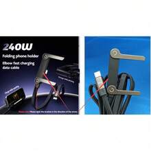 240W-65W 可折疊快充數據線，附可調節手機支架，雙 Type-C 與 USB-Type-C 超快充，彎頭接頭不擋手，相容 Apple 15-17 系列、S，雙 Type-C 接口，內建手機支架，公對公，適用車用與家用 - A - 查看 9