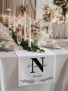 Customized Wedding Table Runner, Suitable For Sweetheart Table Decor, Customizable Name, Perfect For Newlywed Table Decoration And Coordinated Venue Setup, Creating Sweet Romantic Event Details And Customized Wedding Display - White - View 2