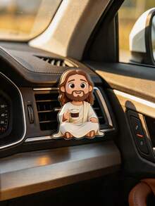 1pc Funny Jesus Holding Coffee Cup Car Air Vent Clip, 2D Acrylic Jesus Figurine Car Interior Decor, Creative Jesus Holding Coffee Cup Car Ornament, Unique 2D Religious Decoration, Suitable Gift For Religious Believer Drivers, Neutral Cute Car Accessory, Funny Birthday Gift For Christian Friends And Coffee Lovers - One Size Fits All - View 2