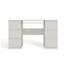 1 Piece Minimalist Double Chest Drawer Writing Desk, 130cm Wide Matte White Tabletop With Pull-Out Keyboard Tray, 3 Drawers On Both Sides Large Storage Space, For Bedroom Study Office, Computer Table, Makeup Vanity, Student Workbench - meja - View 6