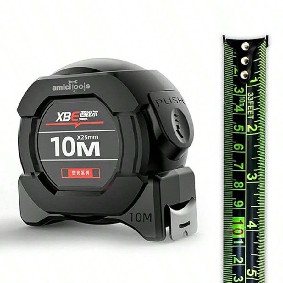 10m/5m Fluorescent Steel Tape Measure - Self-Locking, Retractable, High Precision, Thickened, Wear-Resistant, Suitable For Night Work And Measurement Tasks