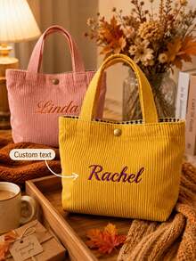 Personalized Corduroy Tote Bag With Name, Custom Shoulder Handbag For Women, Reusable Shopping Bag, Travel Work Gift Tote - Multicolor - View 8