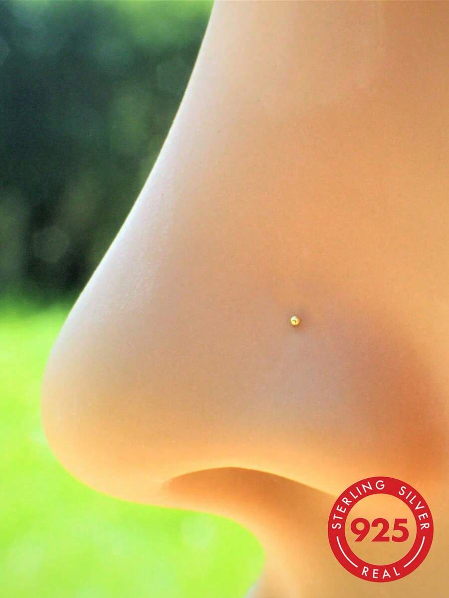 12件/包 微小設計 1mm 球頭鼻環 925純銀鼻釘 骨飾針 24G - 金黃色 - 查看 1