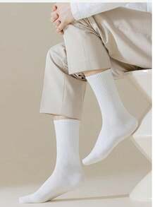 6 Pairs White High Elasticity Sports Socks, Breathable And Moisture-Wicking, Unisex Sports Casual Daily Socks, Available In 1/5/10 Pairs - White - View 3