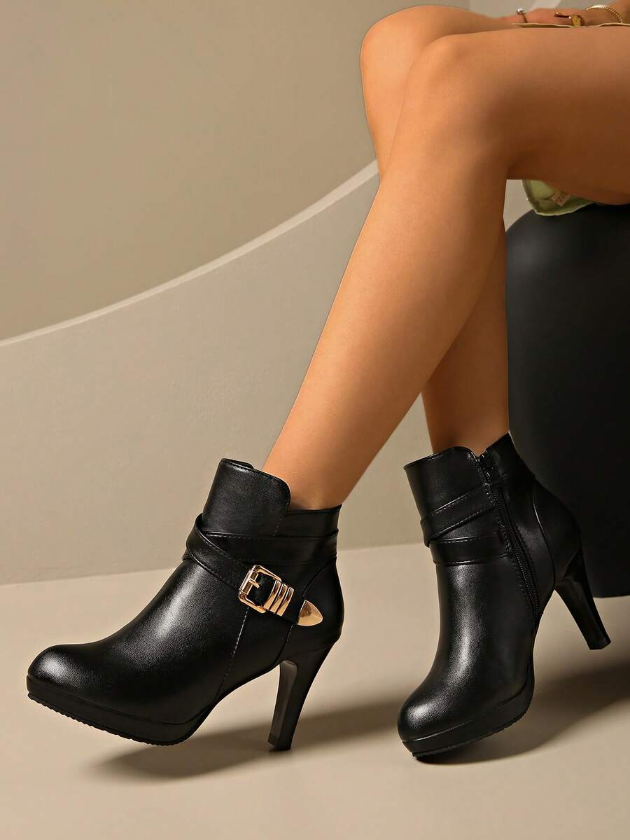 Autumn/Winter European And American New Style Ankle Boots With Side Zipper Fashion Boots Women's Chunky Heel High Heel Round Toe Boots