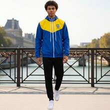 Men's Plain Tactel Windbreaker With Logo. - 皇家藍/巴西 - 查看 3